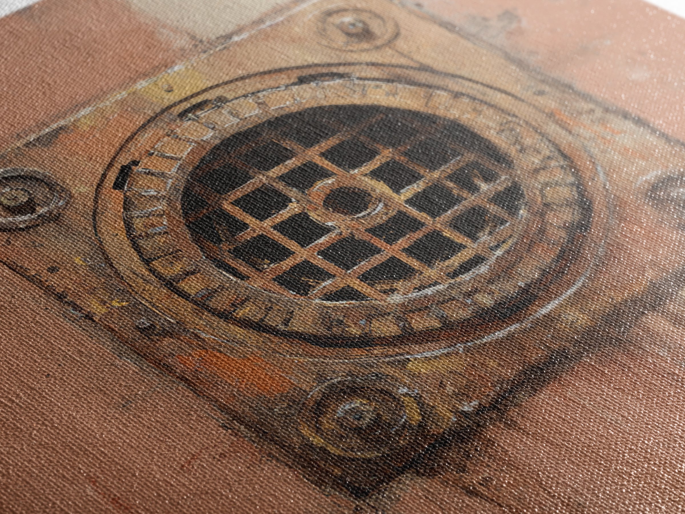Open Manhole Steam Framed Canvas Print, Urban Art, Gallery Decor, Living Room Decor, Fine Art, Urban, Contemporary Art, URB-1x1-41