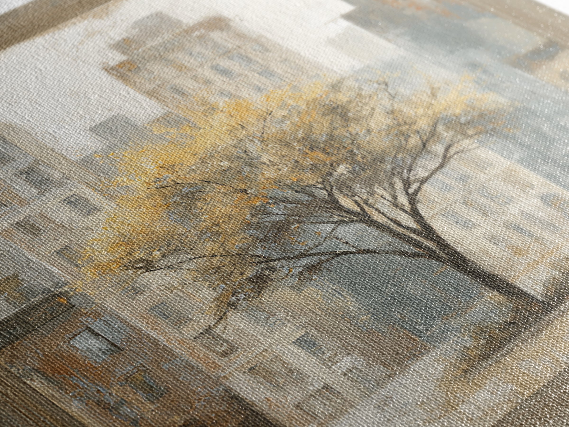 City Park Tree Framed by Buildings Canvas Print, Urban Art, Basketball Wall Art, Living Room Decor, Fine Art, Urban, URB-1x1-90