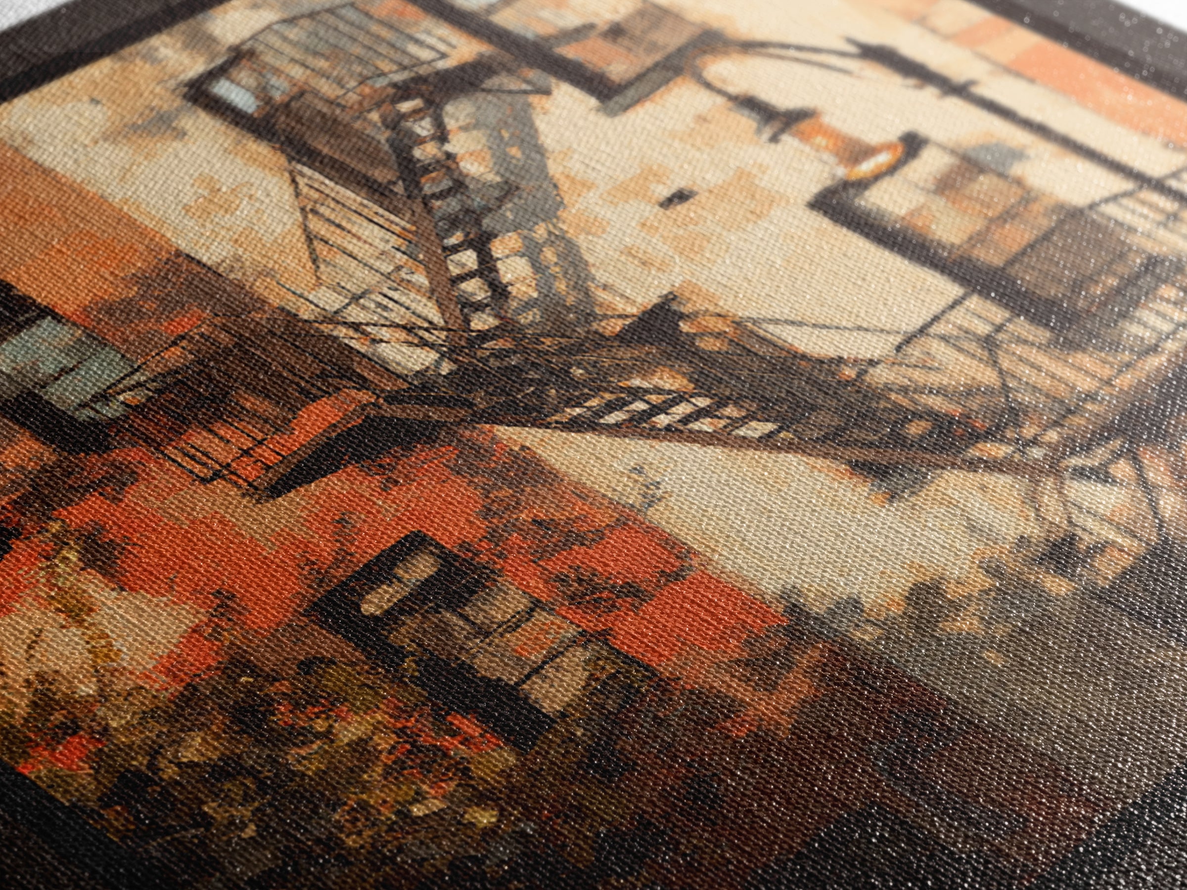 Fire Escape Silhouette Canvas Print, Urban Art, Boho Decor, Living Room Decor, Fine Art, Urban, Digital Prints, URB-1x1-98