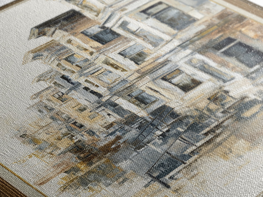 Brownstone Row in Soft Morning Light Canvas Print, Urban Art, Black Art, Living Room Decor, Fine Art, Urban, Canvas Painting, URB-1x3-72