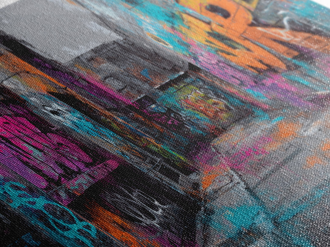 Graffiti Covered Alley Rendered as Color Collage Canvas Print, Urban Art, Afrocentric Wall Art, Living Room Decor, Urban, URB-2x1-79