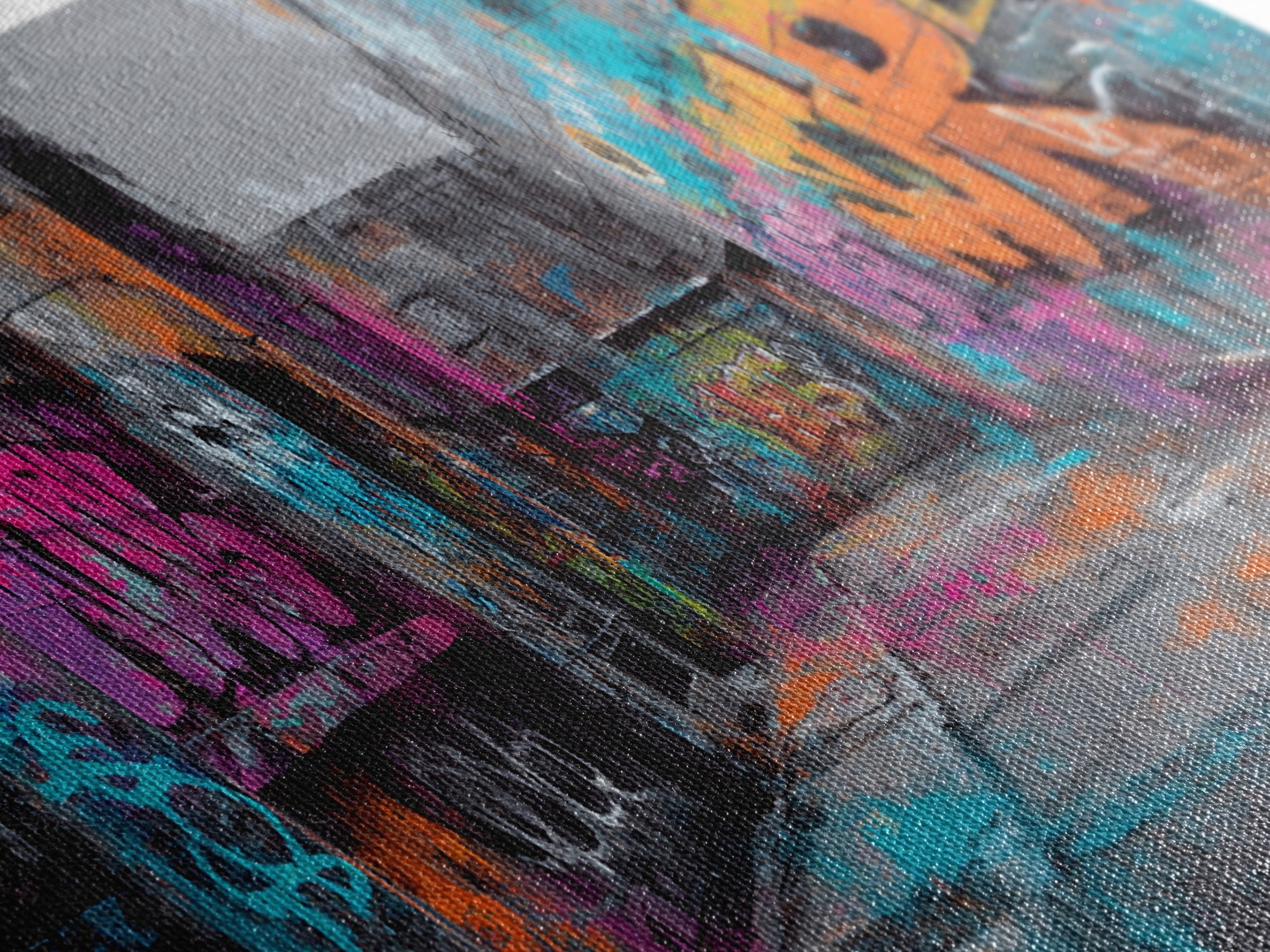 Graffiti Covered Alley Rendered as Color Collage Canvas Print, Urban Art, Afrocentric Wall Art, Living Room Decor, Urban, URB-2x1-79