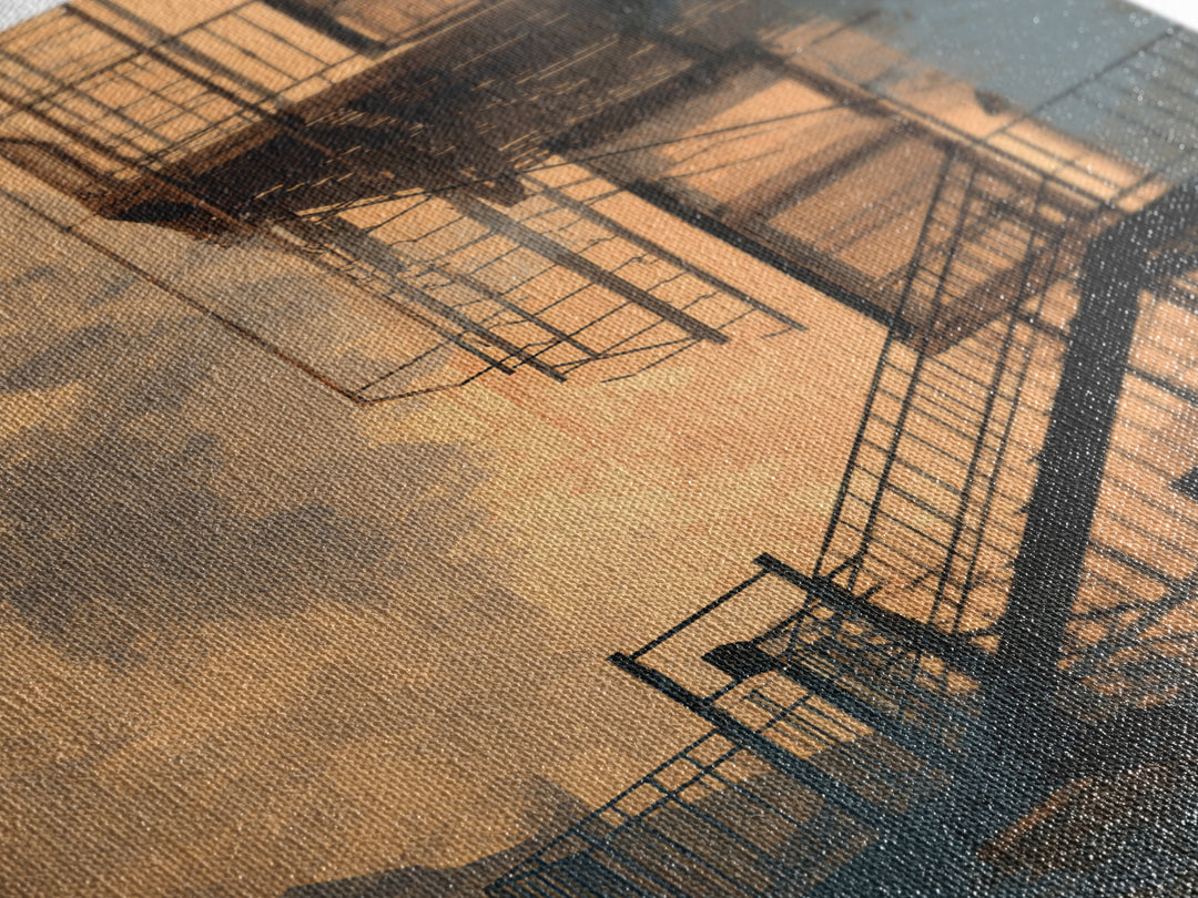 Fire Escape Silhouette Canvas Print, Urban Art, Luxury Decor, Living Room Decor, Fine Art, Urban, Oil Painting, URB-2x3-10