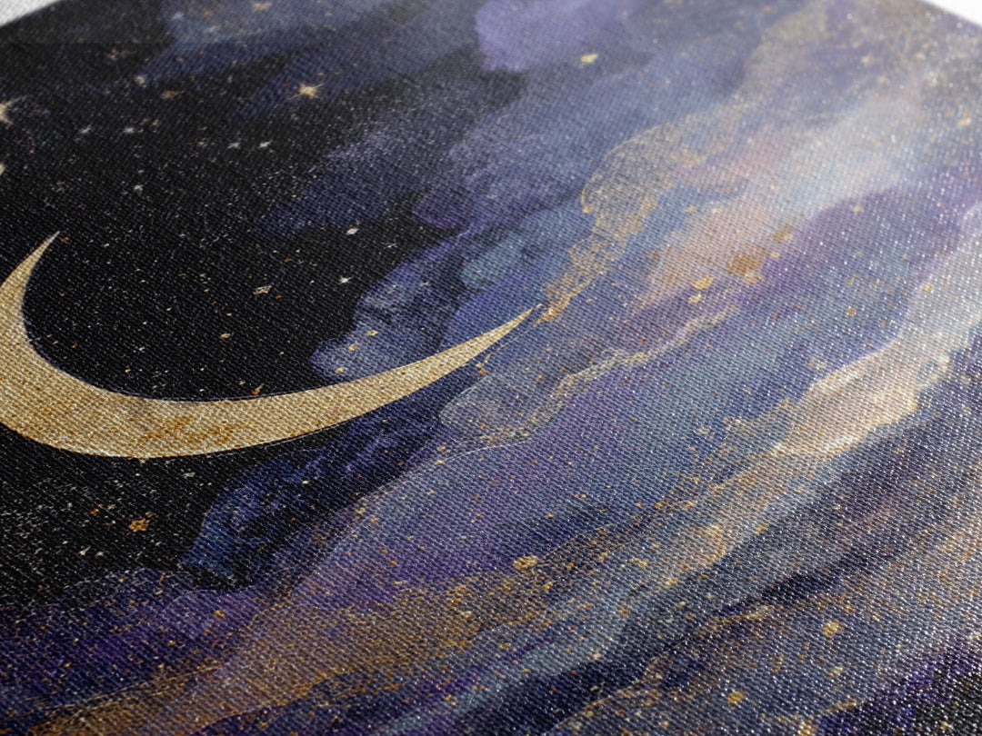 Night Skyline under Crescent Moon Canvas Print, Urban Art, Black Girl Wall Art, Living Room Decor, Abstract Art, Urban, URB-2x3-32