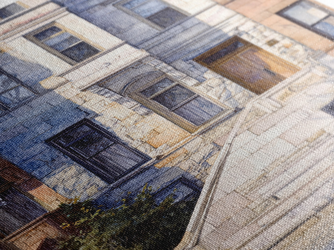 Brownstone Row in Soft Morning Light Framed Canvas Print, Urban Art, Art Deco, Living Room Decor, Urban, Book Shelf Decor, URB-2x3-68