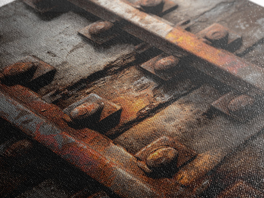 Industrial Rail Tracks Leading into City Framed Canvas Print, Urban Art, Digital Prints, Living Room Decor, Fine Art, Urban, URB-2x3-78