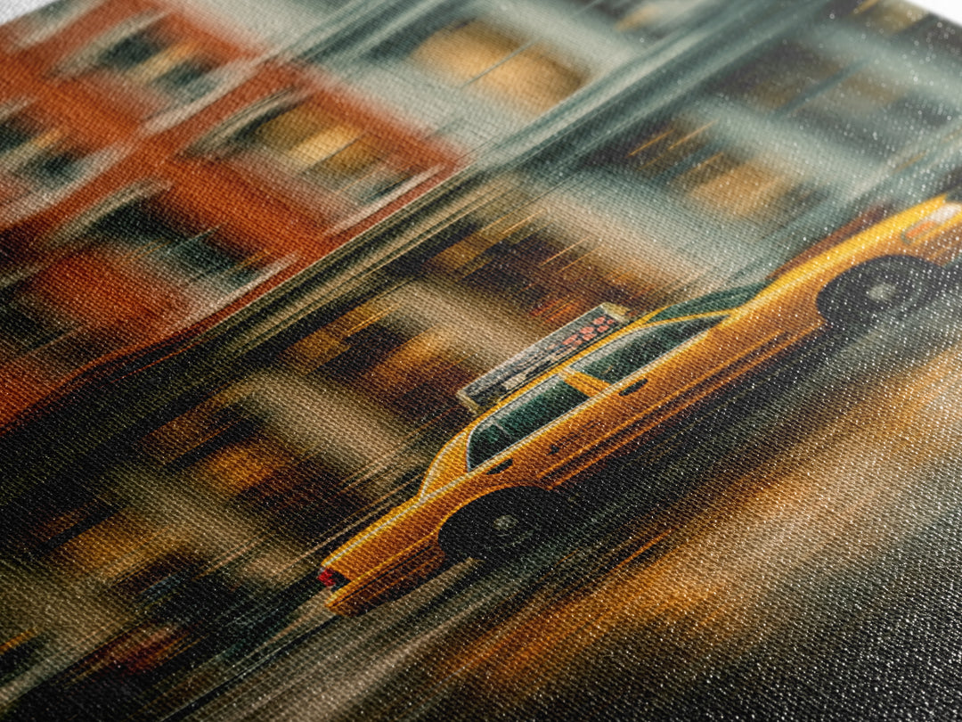 Taxi Cab Motion Blur Framed Canvas Print, Urban Art, Modern Wall Art, Living Room Decor, Abstract Art, Urban, Pop Art, URB-2x3-83