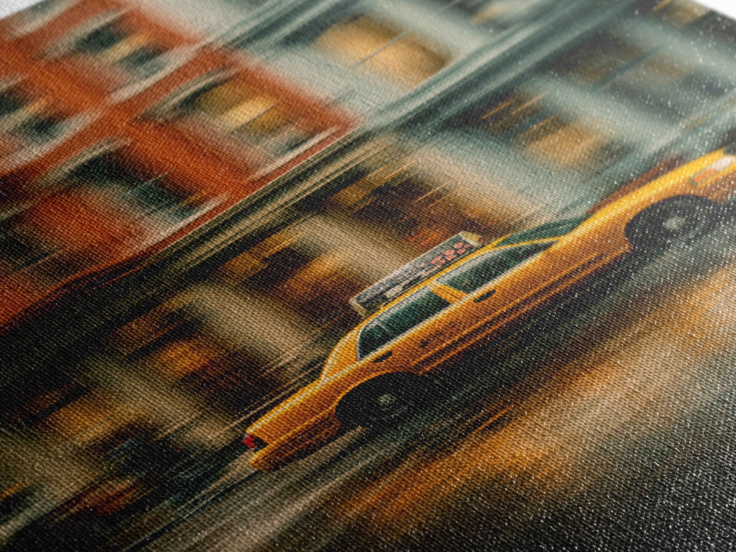 Taxi Cab Motion Blur Framed Canvas Print, Urban Art, Modern Wall Art, Living Room Decor, Abstract Art, Urban, Pop Art, URB-2x3-83