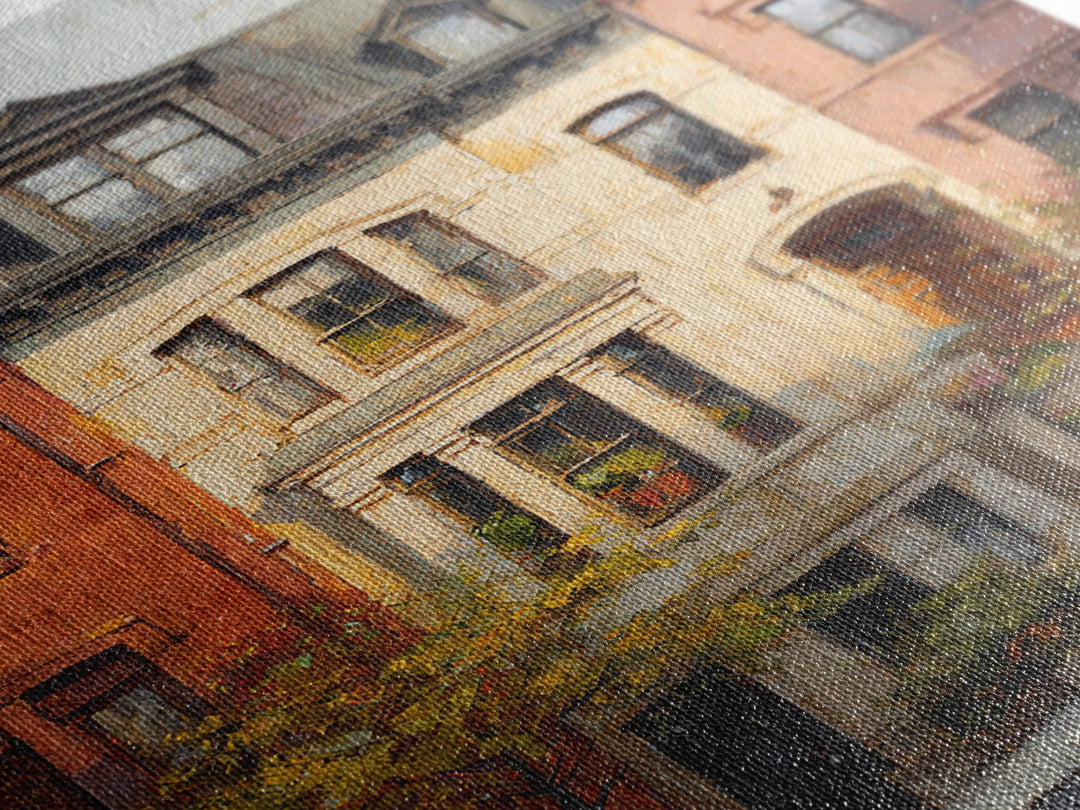 Brownstone Row in Soft Morning Light Framed Canvas Print, Urban Art, Gallery Decor, Living Room Decor, Abstract Art, Urban, URB-2x3-92
