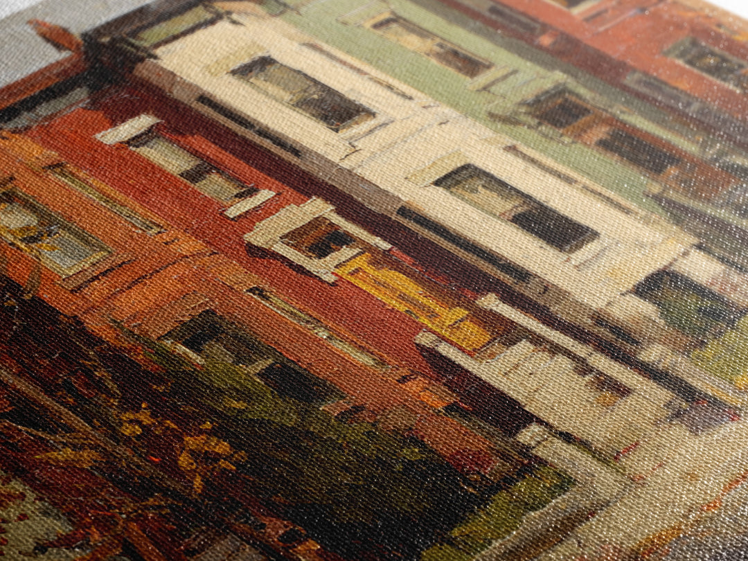 Brownstone Row in Soft Morning Light Framed Canvas Print, Urban Art, Gallery Decor, Living Room Decor, Abstract Art, Urban, URB-3x2-64
