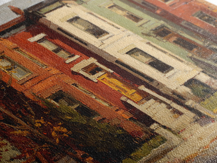 Brownstone Row in Soft Morning Light Framed Canvas Print, Urban Art, Gallery Decor, Living Room Decor, Abstract Art, Urban, URB-3x2-64