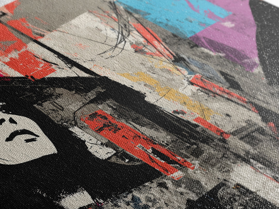 Graffiti Covered Alley Rendered as Color Collage Framed Canvas Print, Urban Art, Fine Art Print, Living Room Decor, Urban, URB-3x2-87