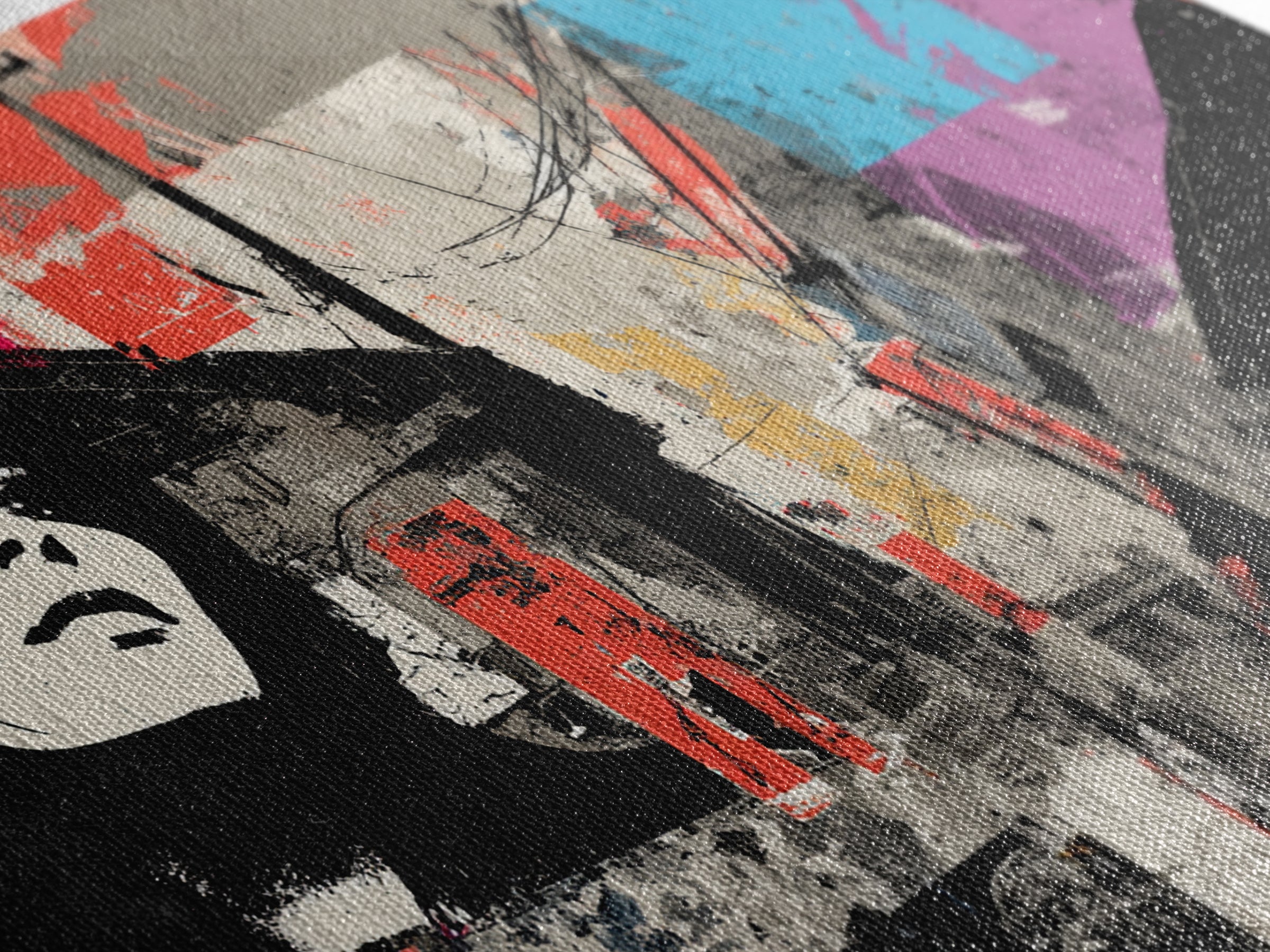 Graffiti Covered Alley Rendered as Color Collage Framed Canvas Print, Urban Art, Fine Art Print, Living Room Decor, Urban, URB-3x2-87