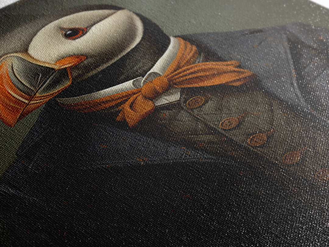 Puffin Schoolmaster, Victorian Animal Portrait, Halloween Art, Gothic Whimsy Decor, Anthropomorphic Costume Art