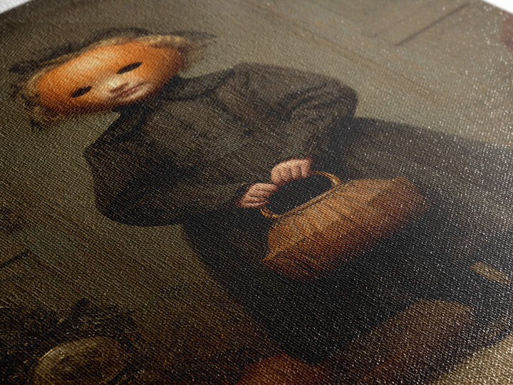The Pumpkin-Headed Child, Dark Academia Wall Art, Vertical Wall Art, Canvas Print, Gothic Wall Decor, Halloween Portrait Art