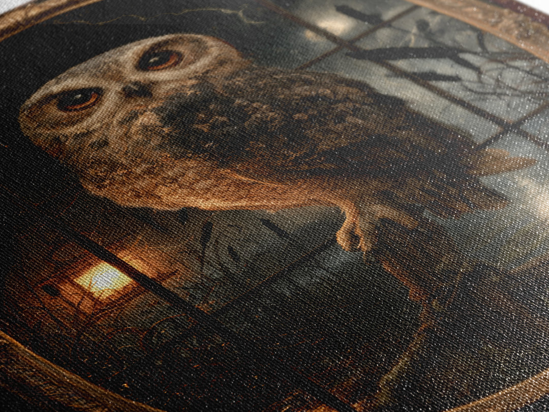 The Owl-Faced Omen, Macabre Victorian Decor, Vertical Wall Art, Canvas Print, Gothic Wall Decor, Halloween Portrait Art, Dark Fantasy Art