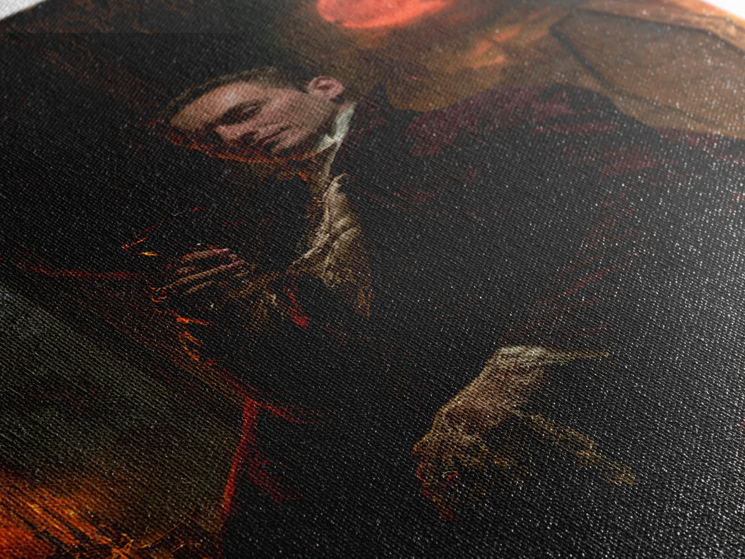 The Vampire Banquet, Antique Gothic Portrait, Vertical Wall Art, Canvas Print, Gothic Wall Decor, Halloween Portrait Art, Gothic Home Decor