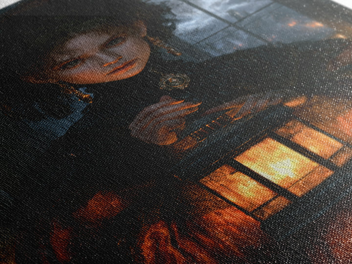 The Cemetery Lantern Festival, Antique Gothic Portrait, Vertical Wall Art, Canvas Print, Gothic Wall Decor, Halloween Portrait Art
