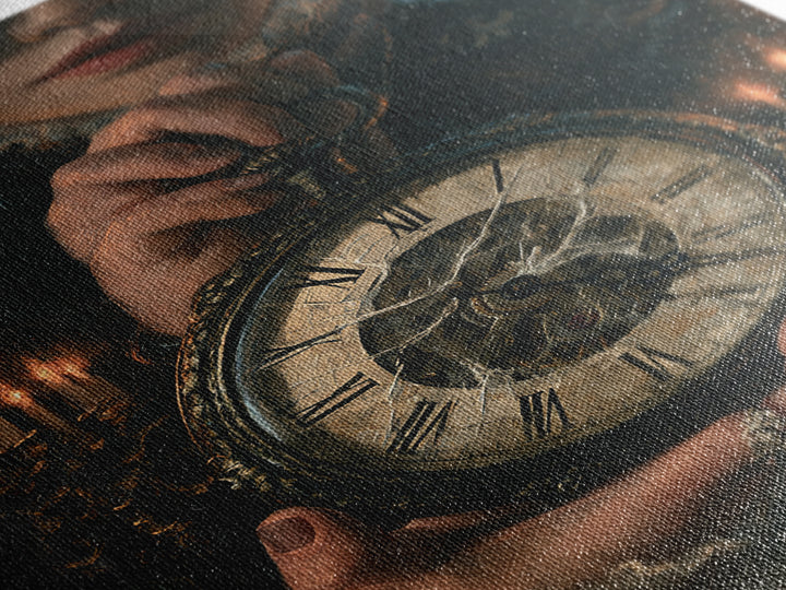 The Cursed Pocket Watch, Victorian Horror Portrait, Vertical Wall Art, Framed Canvas Print, Gothic Wall Decor, Halloween Portrait Art