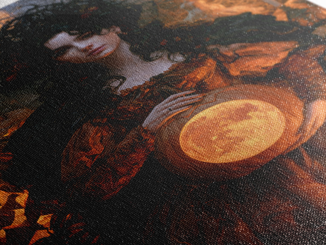 The Moon Inside A Pumpkin, Antique Gothic Portrait, Vertical Wall Art, Canvas Print, Gothic Wall Decor, Halloween Portrait Art