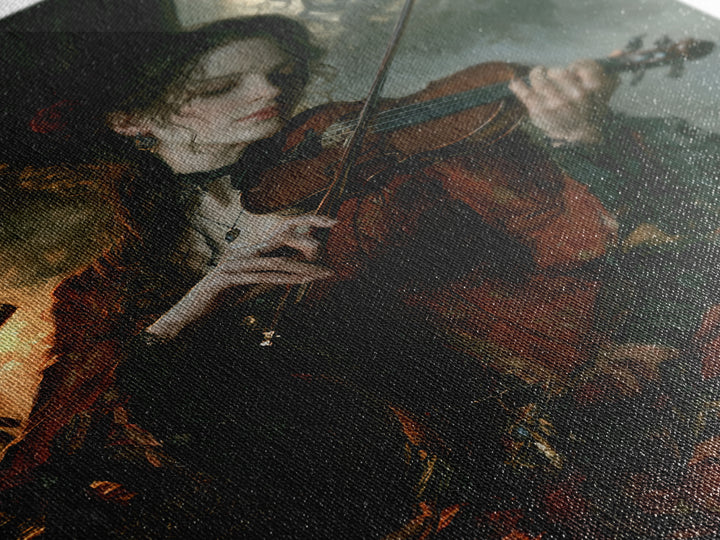 The Violinist Of The Drowned Moon, Victorian Horror Portrait, Vertical Wall Art, Framed Canvas Print, Gothic Wall Decor