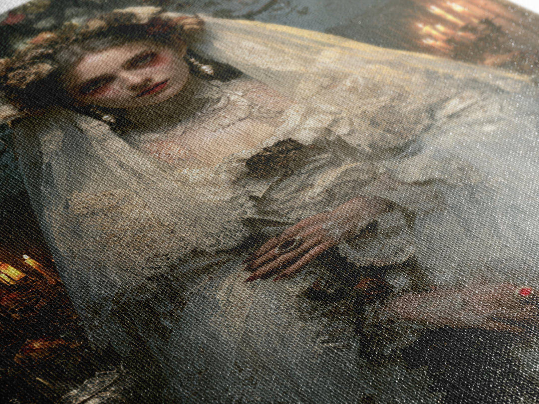 The Chapel Crypt Bride, Victorian Vampire Portrait, Vertical Canvas Print, Macabre Home Decor, Spooky Season Decor, Classic Monster Art