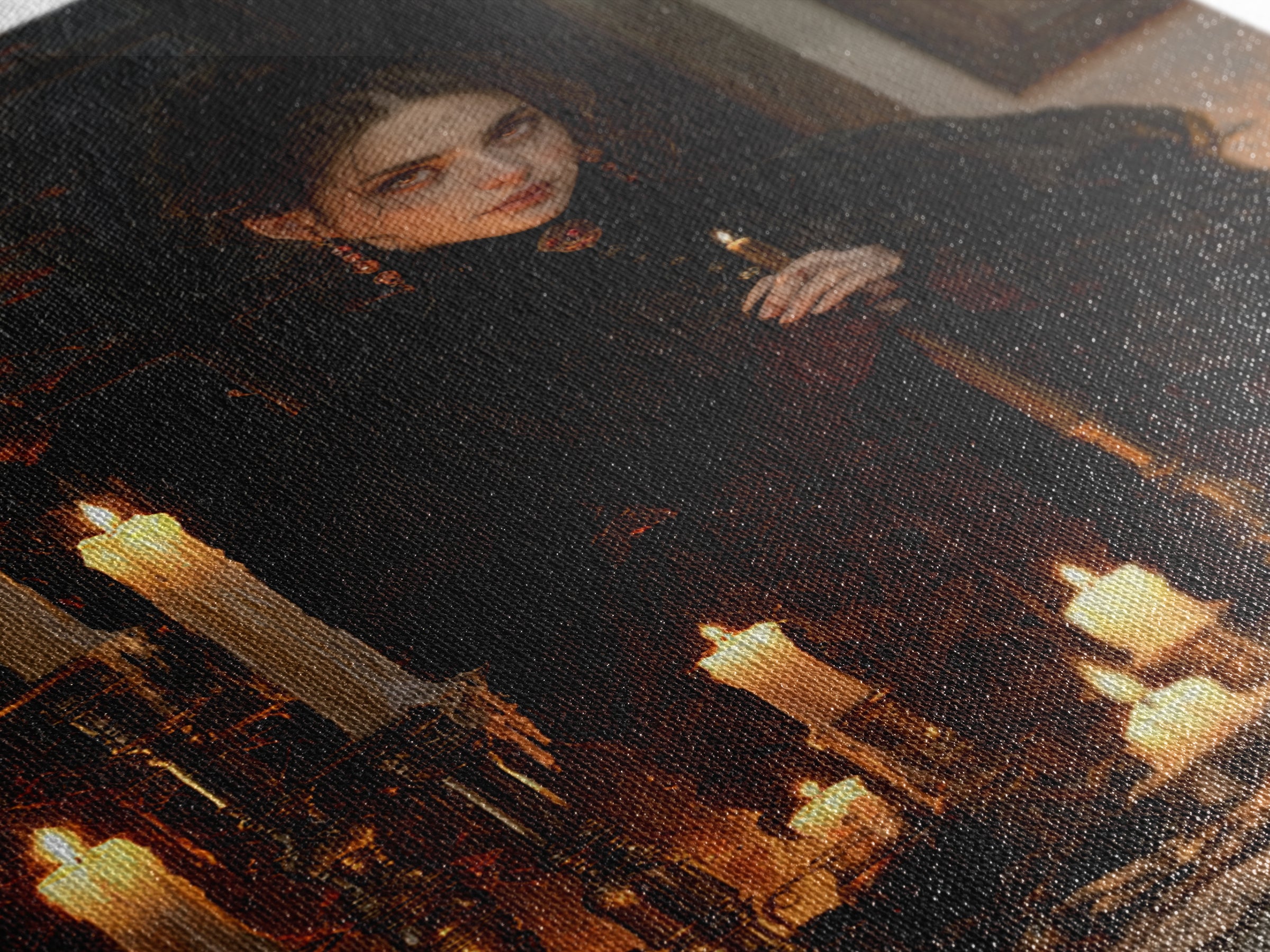 The Candle Witch, Victorian Witch Portrait, Vertical Canvas Print, Dark Academia Decor, Antique Horror Decor, Classic Monster Art