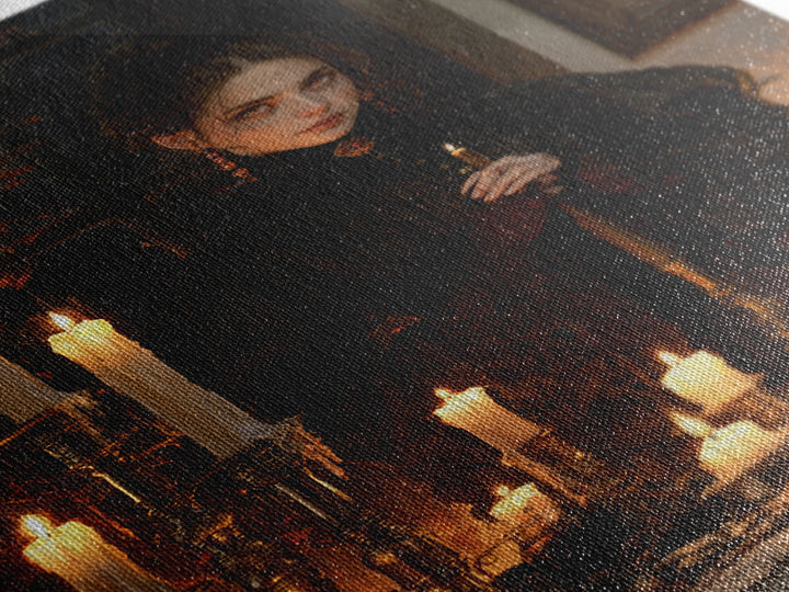 The Candle Witch, Victorian Witch Portrait, Vertical Canvas Print, Dark Academia Decor, Antique Horror Decor, Classic Monster Art