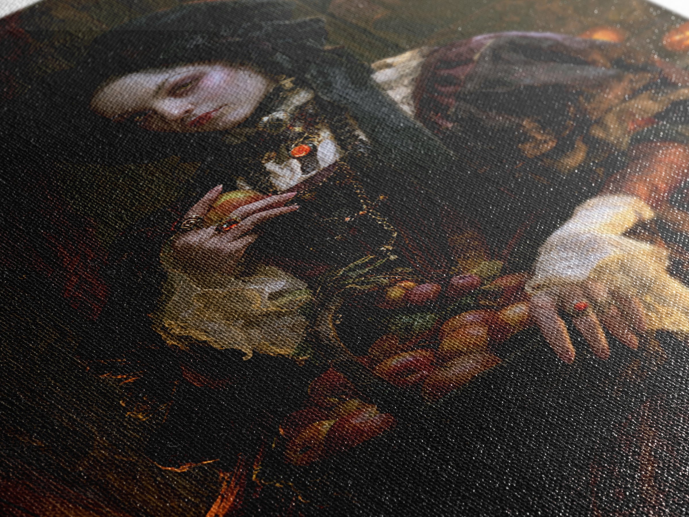 The Orchard Hexer, Victorian Witch Portrait, Vertical Canvas Print, Macabre Home Decor, Halloween Portrait Art, Classic Monster Art