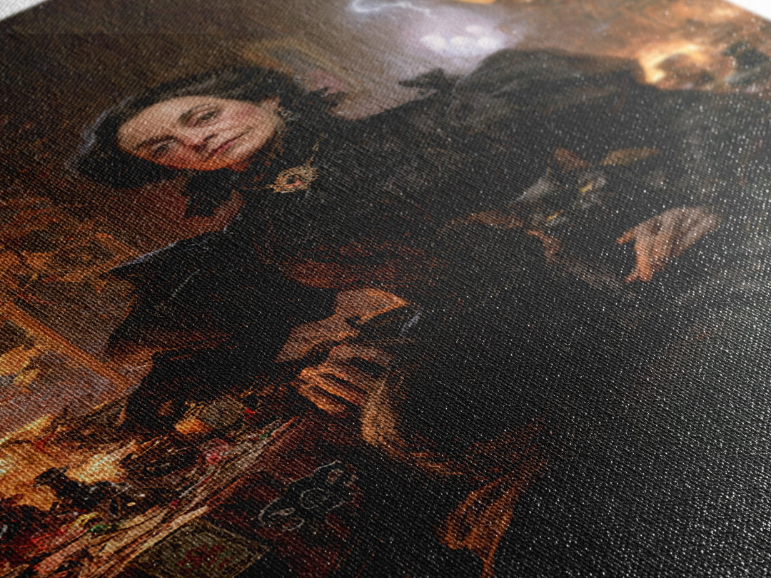 The Widow Of Nine Cats, Victorian Witch Portrait, Vertical Canvas Print, Gothic Home Decor, Halloween Portrait Art, Classic Monster Art