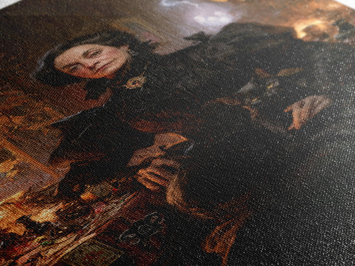 The Widow Of Nine Cats, Victorian Witch Portrait, Vertical Canvas Print, Gothic Home Decor, Halloween Portrait Art, Classic Monster Art