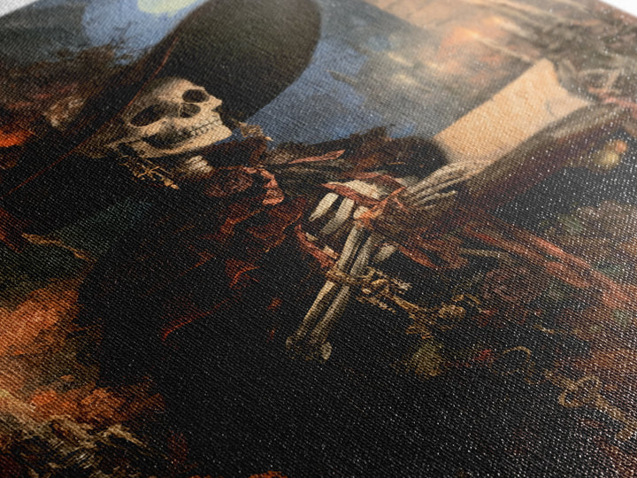 The Ballad-Singer Skeleton, Victorian Skeleton Portrait, Vertical Canvas Print, Classic Halloween Decor, Classic Monster Art