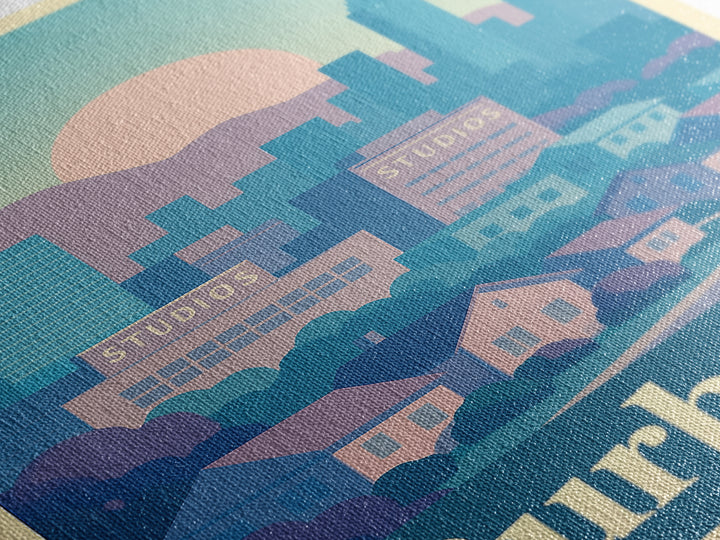 Burbank Travel Poster, Canvas Print, Vaporwave City Skyline Wall Art, Burbank Wall Art, City Illustration, Vintage Travel Art, City Poster