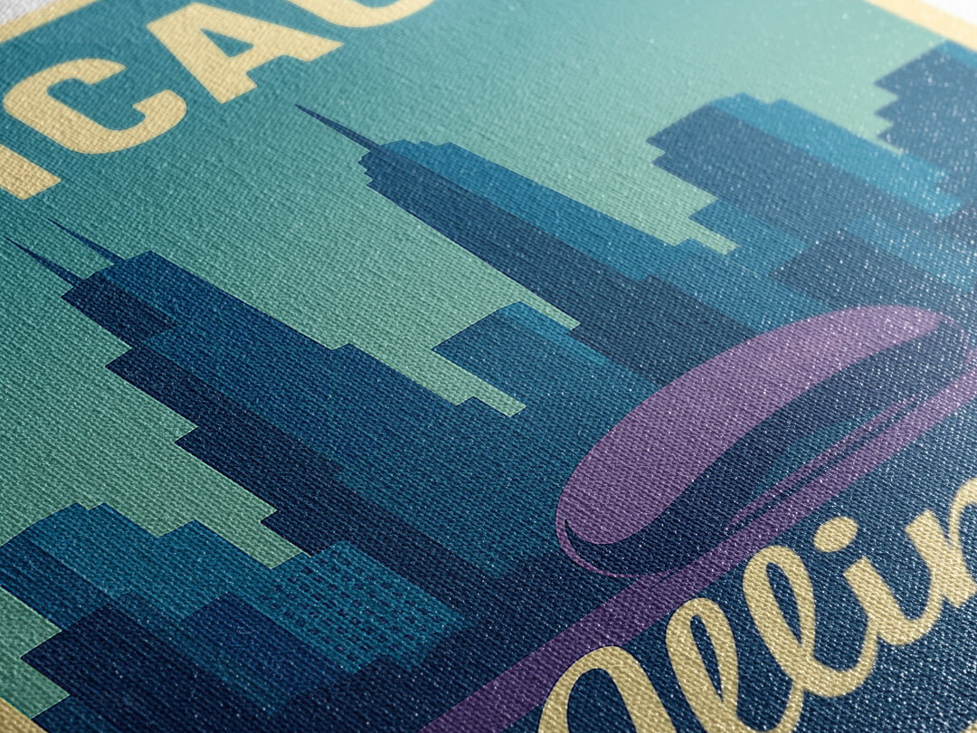Chicago Travel Poster, Canvas Print, Pastel Retro Travel Art, Chicago Travel Art, Watercolor Urban Skyline, Office Decor, City Art Print
