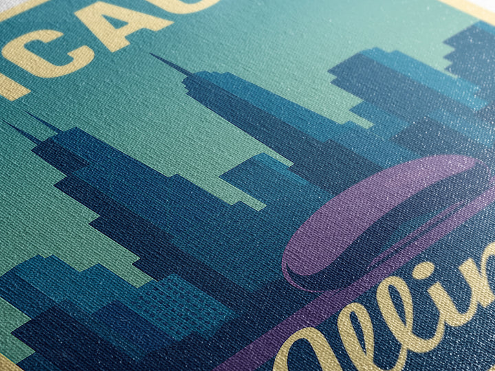 Chicago Travel Poster, Canvas Print, Pastel Retro Travel Art, Chicago Travel Art, Watercolor Urban Skyline, Office Decor, City Art Print