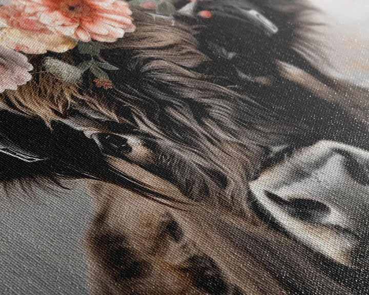 Framed Canvas Wall Art, Cute Cow Wearing Flowers, Farmhouse Decor, Farmhouse Wall At, Extra Large Boho Decor, Modern Art, Minimalist Rustic