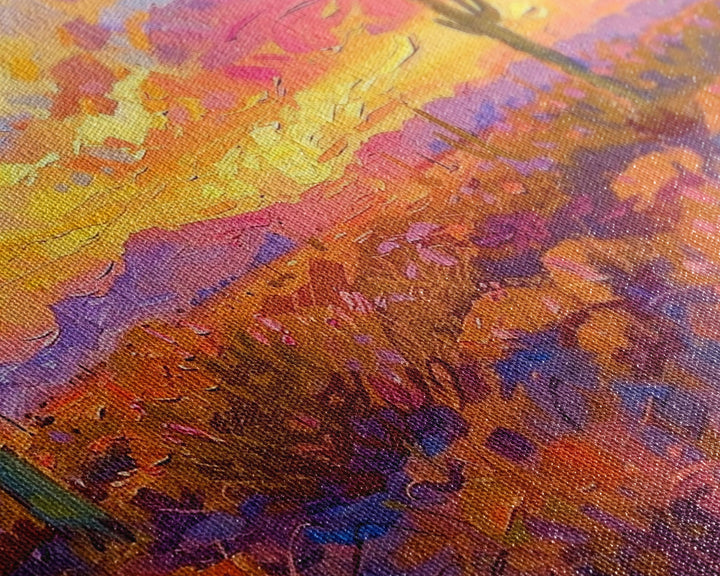 Desert Cactus Sunset Painting Framed Canvas Print, Western Decor, Southwest Wall Art, Arizona Painting, Landscape Painting, Farmhouse Decor