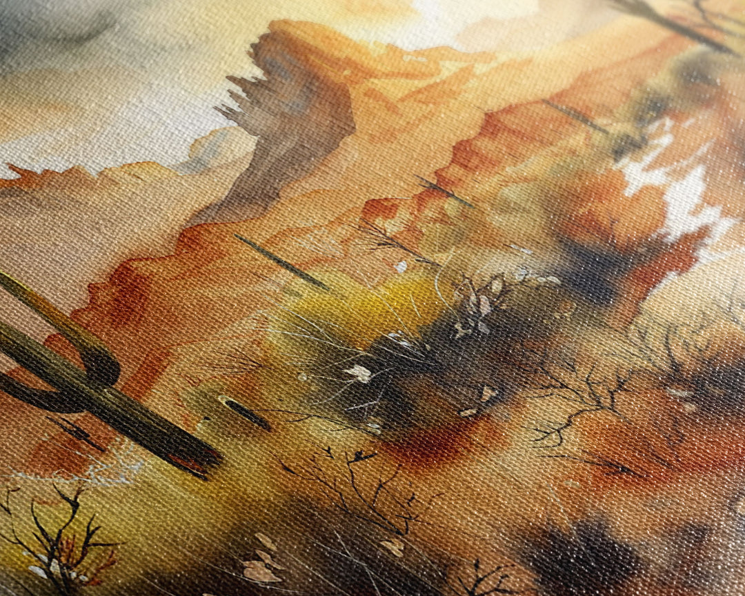 Extra Large Wall Art, Desert Landscape Painting Framed Canvas Print, Metal Art, Wood Framed Original Art, Living Room Decor, Landscape Art