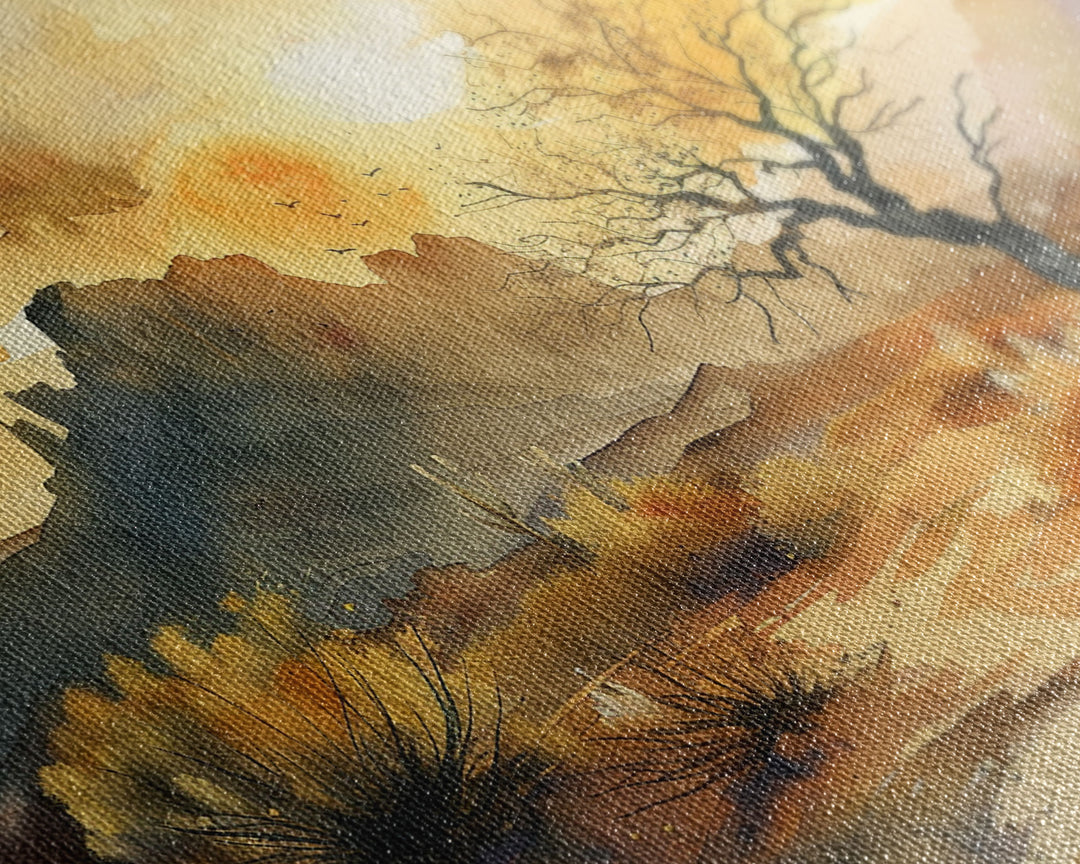 Large Wall Art Desert Print, Wood Framed Canvas Print, Original Artwork, Watercolor Landscape Painting, Minimalist Wall Art