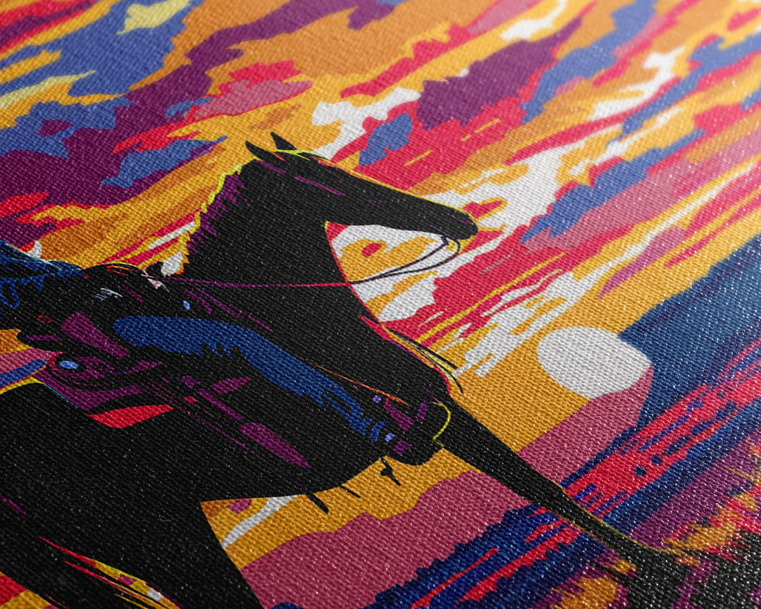 Cowboy At Sunset Watercolor Painting Framed Canvas Print, Western Decor, Gift For Him, Guy Gift, Rodeo Art, Southwestern Wall Decor