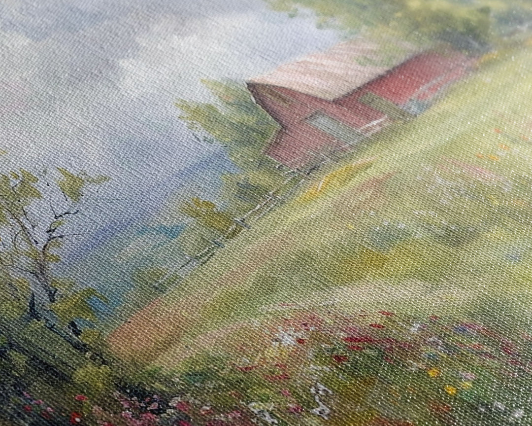 Farmhouse Watercolor Painting Framed Canvas Print, Metal Art Print, Farmhouse Decor, Country Decor, Kitsch Wall Art