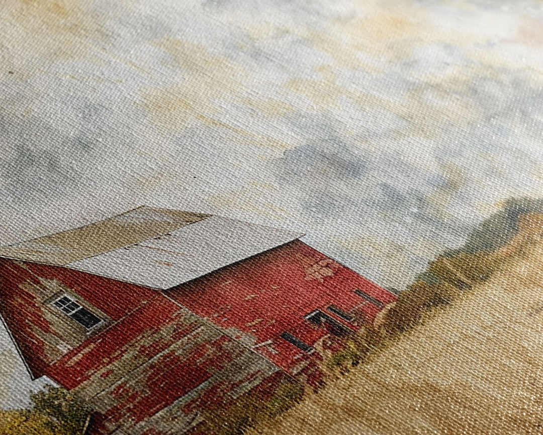 Red Barn Watercolor Painting Framed Canvas Print, Watercolor Painting From Photo Landscape, Wall Decor, Home Decor