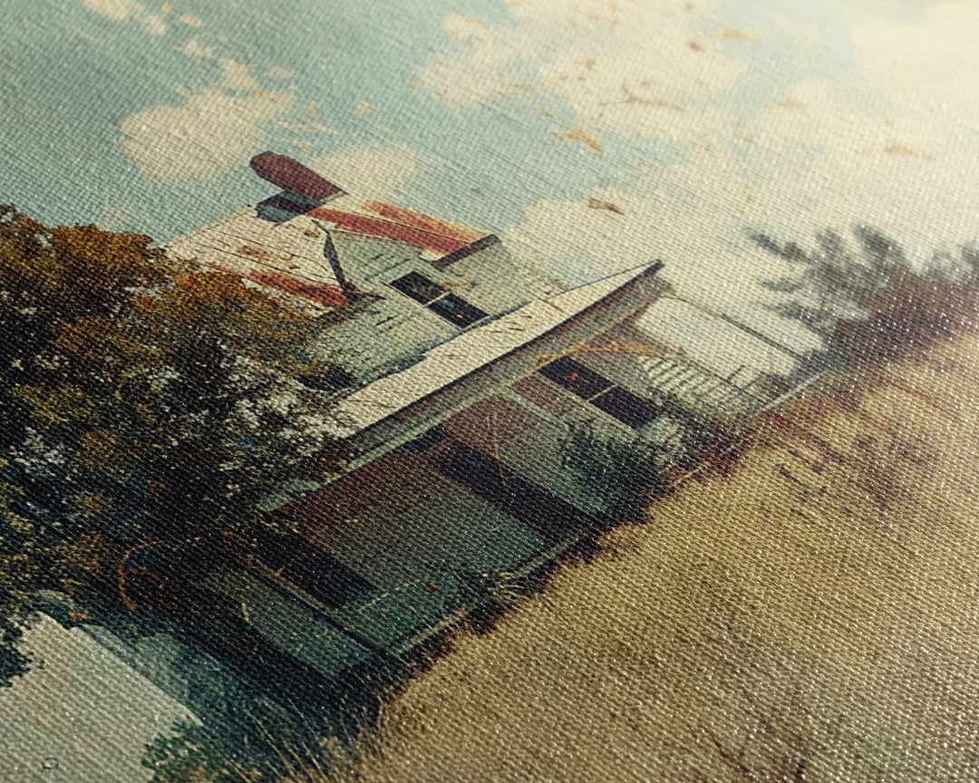 Old Farmhouse Watercolor Painting, Vintage Style Framed Canvas Print Or Metal Wall Art, Handmade Gift, Housewarming, Cottagecore Decor