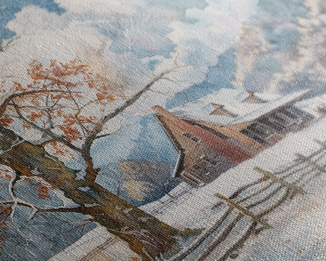 Painting Of A Farmhouse In The Winter, Cottagecore, Framed Canvas Print, Kitsch Home Decor, Western Country Art, Living Room Decor