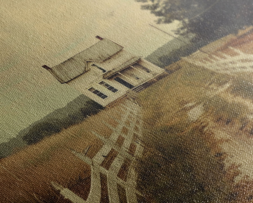 Old Photo Print Of An 1800s Farmhouse, White Picket Fences, Vintage Style Wall Art, Framed Canvas Print, Rustic Primitive Wall Art