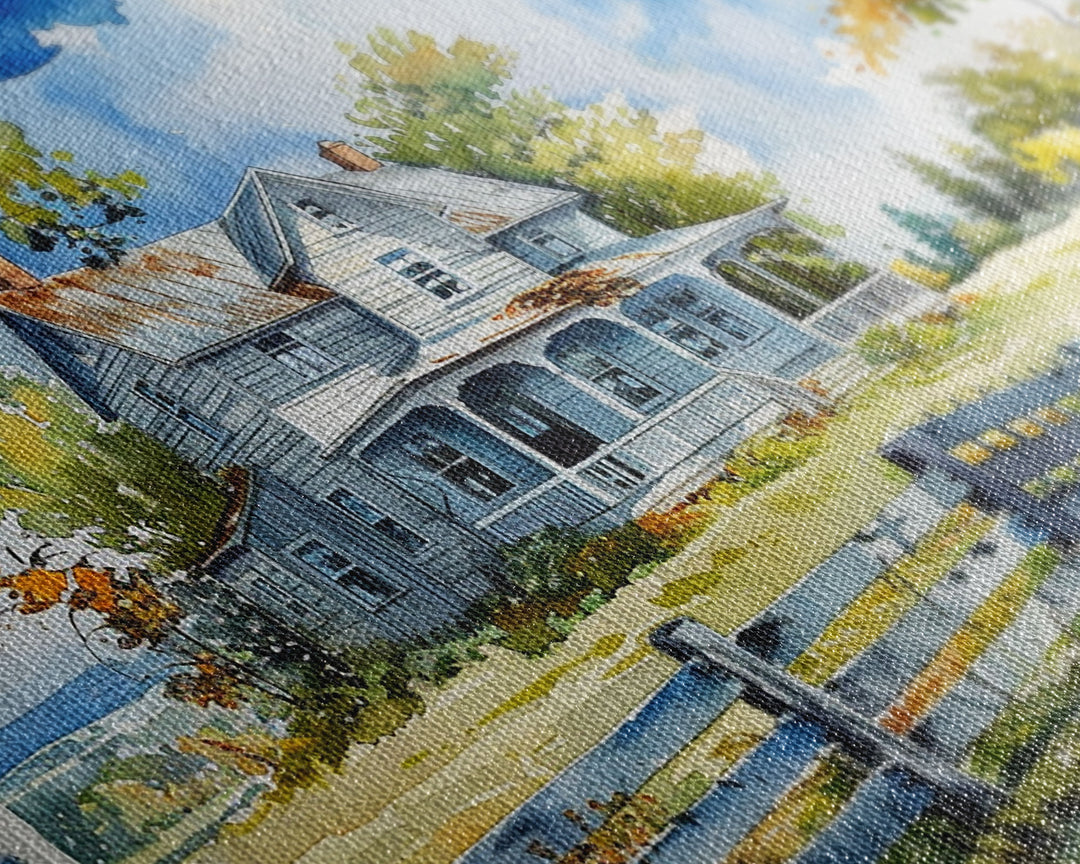 Retro Watercolor Painting Print Of A Vintage Farmhouse, Kitsch Art, Wall Art, Farmhouse Decor, Western Art For Living Room