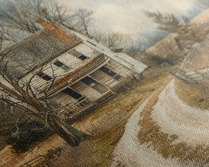 Old Country Roads Framed Wall Art Canvas Print, Water Color Painting Of A Rustic Cottage, Texas Decor, Southwest Wall Art