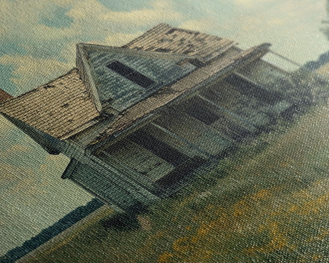 Retro Watercolor Painting Print Of A Vintage Farmhouse, Kitsch Art, Wall Art, Farmhouse Decor, Western Art For Living Room