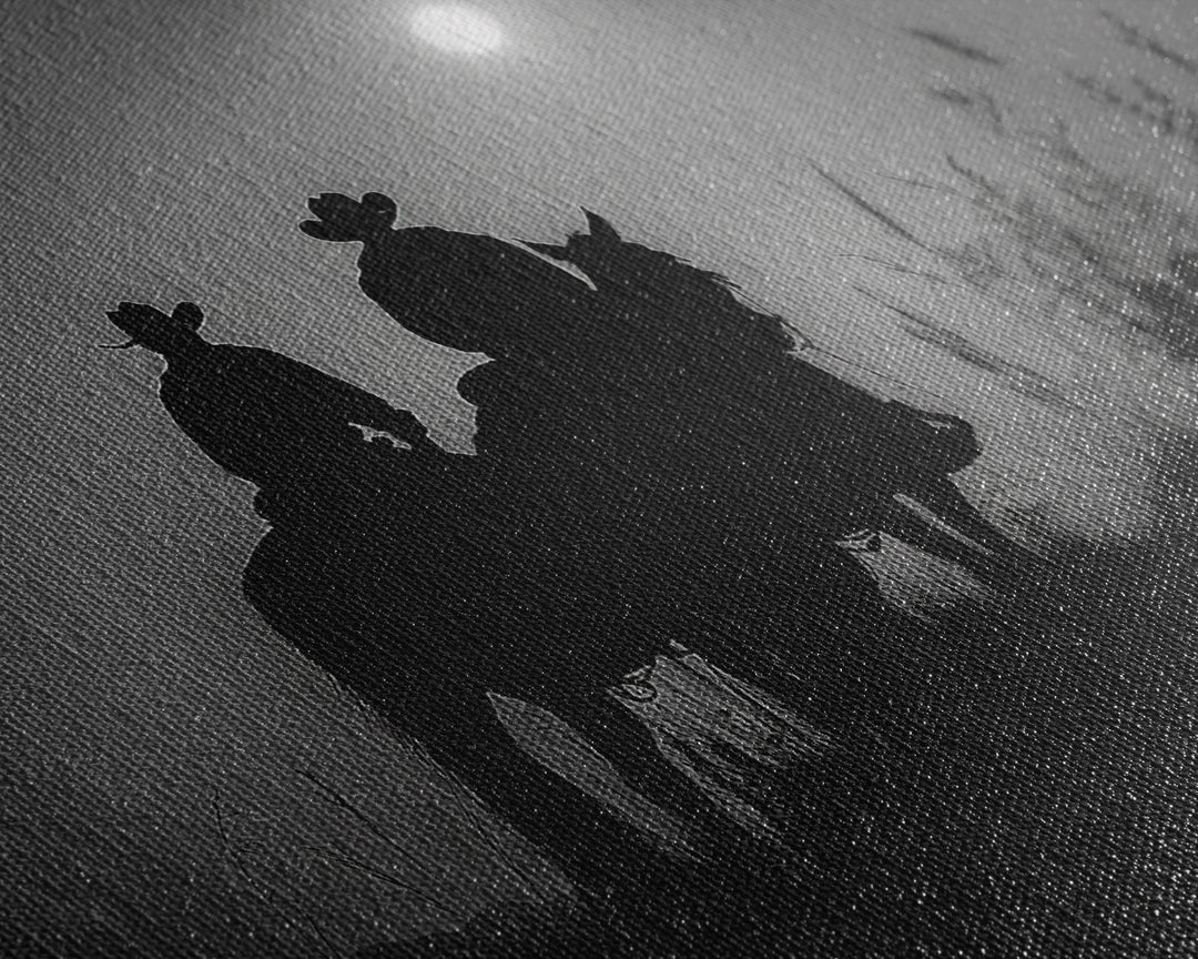 Cowboys Under A Full Moon, Framed Canvas Print, Black and White Western Photography, Wild West Art, Western Decor, Farmhouse Country Art