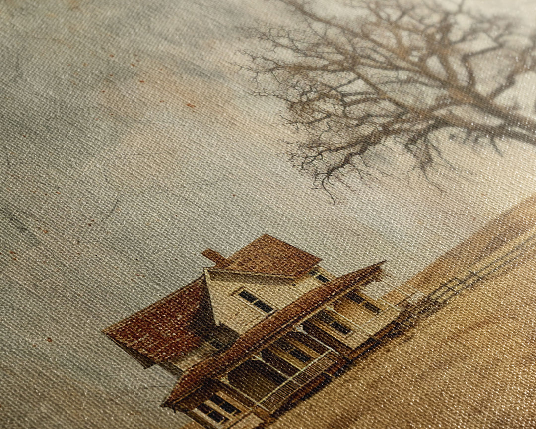 Little Farmhouse On A Texas Prairie Framed Canvas Print, Original Rustic minimalist Art, Wood Frame Rustic Home Decor